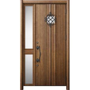 リシェント 玄関ドア3 断熱仕様 / 非防火 K4 D77型 木目調  片袖 中桟付ポスト無 特注サ...