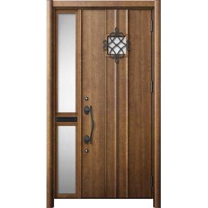 リシェント 玄関ドア3 断熱仕様 / 非防火 K4 D77型 木目調  片袖 中桟付ポスト付 特注サ...