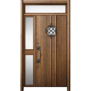 リシェント 玄関ドア3 断熱仕様 / 非防火 K4 D77型 木目調  片袖ランマ付中桟付ポスト無 ...
