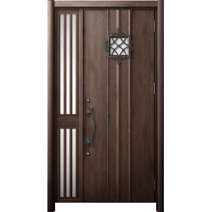 リシェント 玄関ドア3 断熱仕様 / 非防火 K4 D77型 木目調  片袖飾り 中桟付ポスト無し ...