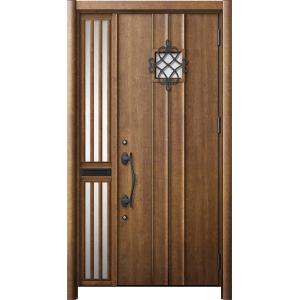 リシェント 玄関ドア3 断熱仕様 / 非防火 K4 D77型 木目調  片袖飾り 中桟付ポスト付 特...