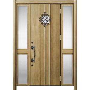 リシェント 玄関ドア3 断熱仕様 / 非防火 K4 D77型 木目調  両袖 中桟付ポスト無し 特注...
