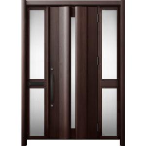 リシェント 玄関ドア3 断熱仕様 / 非防火 K4 G12型 木目調 両袖 中桟付ポスト付 特注サイ...