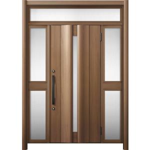 リシェント 玄関ドア3 断熱仕様 / 非防火 K4 G12型 木目調 両袖ランマ付中桟付ポスト無 特...