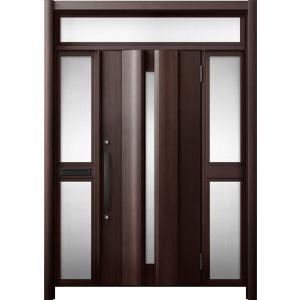 リシェント 玄関ドア3 断熱仕様 / 非防火 K4 G12型 木目調 両袖ランマ付中桟付ポスト付 特...