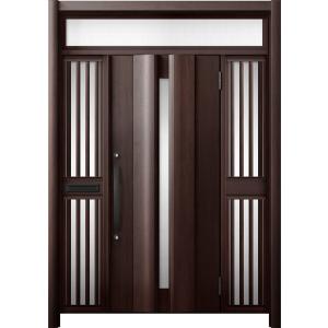 リシェント 玄関ドア3 断熱仕様 / 非防火 K4 G12型 木目調 両袖飾りランマ付中桟付ポスト付...