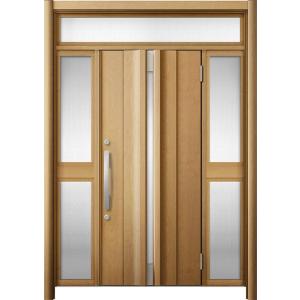リシェント 玄関ドア3 断熱仕様 / 非防火 K2 G13型 木目調 両袖ランマ付中桟付ポスト無 特...