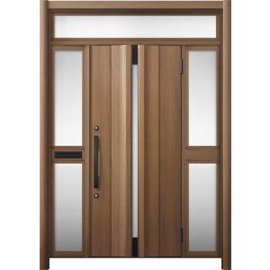 リシェント 玄関ドア3 断熱仕様 / 非防火 K2 G13型 木目調 両袖ランマ付中桟付ポスト付 特...