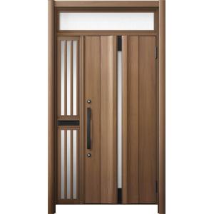 リシェント 玄関ドア3 断熱仕様 / 非防火 K4 G13型 木目調 片袖飾りランマ付中桟付ポスト付...