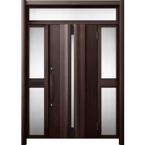 リシェント 玄関ドア3 断熱仕様 / 非防火 K4 G13型 木目調 両袖ランマ付中桟付ポスト付 特...