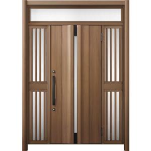 リシェント 玄関ドア3 断熱仕様 / 非防火 K4 G13型 木目調 両袖飾りランマ付中桟付ポスト無...