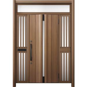 リシェント 玄関ドア3 断熱仕様 / 非防火 K4 G13型 木目調 両袖飾りランマ付中桟付ポスト付...