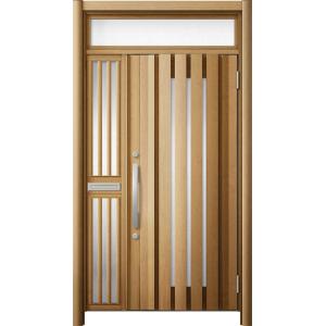 リシェント 玄関ドア3 断熱仕様 / 非防火 K2 G14型 木目調 片袖飾りランマ付中桟付ポスト付...