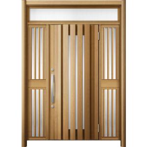リシェント 玄関ドア3 断熱仕様 / 非防火 K2 G14型 木目調 両袖飾りランマ付中桟付ポスト無...