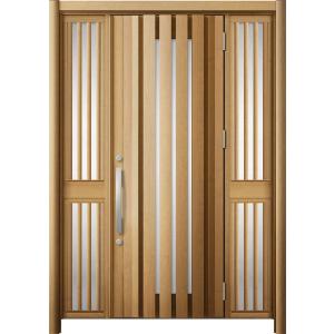 リシェント 玄関ドア3 断熱仕様 / 非防火 K4 G14型 木目調 両袖飾り 中桟付ポスト無 特注...
