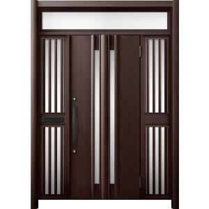 リシェント 玄関ドア3 断熱仕様 / 非防火 K2 G15型 木目調 両袖飾りランマ付中桟付ポスト付...