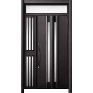 リシェント 玄関ドア3 断熱仕様 / 非防火 K4 G15型 木目調 片袖飾りランマ付中桟付ポスト無...