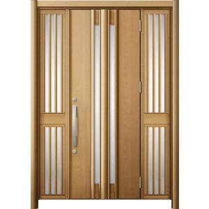 リシェント 玄関ドア3 断熱仕様 / 非防火 K4 G15型 木目調 両袖飾り 中桟付ポスト無 特注...