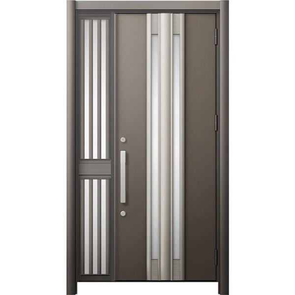リシェント 玄関ドア3 断熱仕様 / 非防火 K2 G77型 アルミ色 片袖飾り 中桟付ポスト無し ...