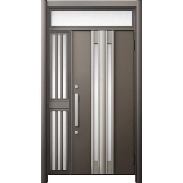 リシェント 玄関ドア3 断熱仕様 / 非防火 K4 G77型 アルミ色 片袖飾りランマ付中桟付ポスト...