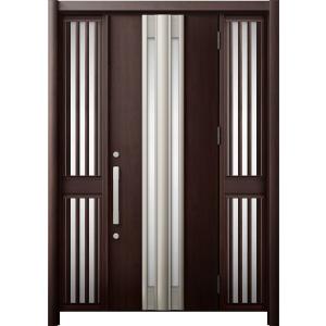 リシェント 玄関ドア3 断熱仕様 / 非防火 K4 G77型 木目調 両袖飾り 中桟付ポスト無 特注...