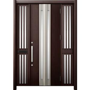 リシェント 玄関ドア3 断熱仕様 / 非防火 K4 G77型 アルミ色 両袖飾り 中桟付ポスト付 特...