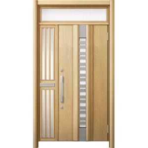 リシェント 玄関ドア3 断熱仕様 / 非防火 K2 G82型 木目調 片袖飾りランマ付中桟付ポスト付...