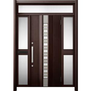 リシェント 玄関ドア3 断熱仕様 / 非防火 K2 G82型 木目調 両袖ランマ付中桟付ポスト付 特...