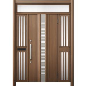 リシェント 玄関ドア3 断熱仕様 / 非防火 K2 G82型 木目調 両袖飾りランマ付中桟付ポスト付...