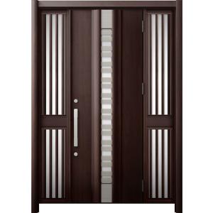 リシェント 玄関ドア3 断熱仕様 / 非防火 K4 G82型 木目調 両袖飾り 中桟付ポスト無 特注...