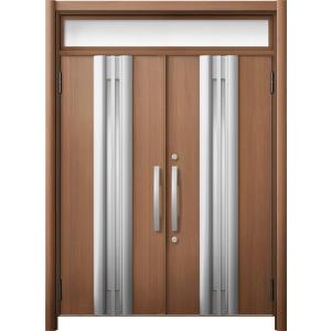 リシェント 玄関ドア3 高断熱仕様 / 非防火 13N型 木目調 両開きランマ付き 特注サイズ W：...