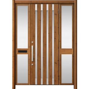 リシェント玄関ドア3 アルミ仕様 / 手動 両袖-中桟付きポスト付き_ランマなし M11N型(木目調...