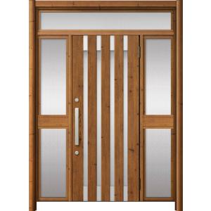 リシェント玄関ドア3 アルミ仕様 / 手動 両袖-中桟付きポストなし_ランマ付き M11N型(木目調...