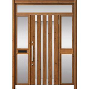 リシェント玄関ドア3 アルミ仕様 / 手動 両袖-中桟付きポスト付き_ランマ付き M11N型(木目調...