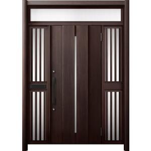 リシェント 玄関ドア3 断熱仕様 / 非防火 K2 M12型 木目調 両袖飾りランマ付中桟付ポスト付...