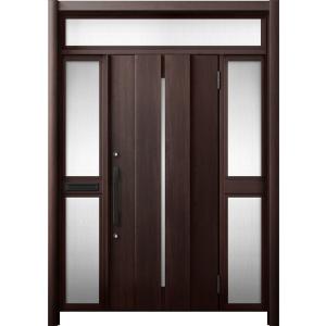 リシェント 玄関ドア3 断熱仕様 / 非防火 K4 M12型 木目調 両袖ランマ付中桟付ポスト付 特...