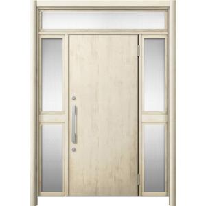 リシェント 玄関ドア3 断熱仕様 / 非防火 K2 M17型 アルミ色 両袖ランマ付中桟付ポスト無 ...