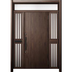 リシェント 玄関ドア3 断熱仕様 / 非防火 K2 M17型 木目調 両袖飾りランマ付中桟付ポスト付...