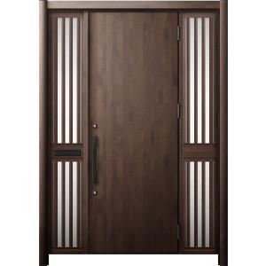 リシェント 玄関ドア3 断熱仕様 / 非防火 K4 M17型 木目調 両袖飾り 中桟付ポスト付 特注...
