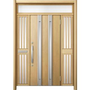 リシェント 玄関ドア3 断熱仕様 / 非防火 K2 M24型 木目調 両袖飾りランマ付中桟付ポスト付...