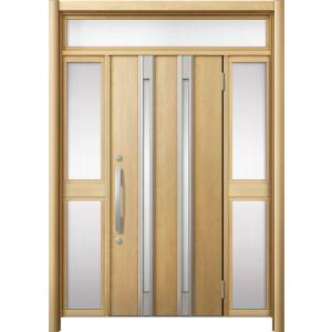 リシェント 玄関ドア3 断熱仕様 / 非防火 K4 M24型 木目調 両袖ランマ付中桟付ポスト無 特...