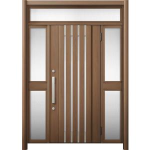 リシェント 玄関ドア3 断熱仕様 / 非防火 K4 M27型 アルミ色 両袖ランマ付中桟付ポスト無 ...