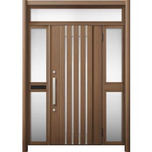 リシェント 玄関ドア3 断熱仕様 / 非防火 K4 M27型 木目調 両袖ランマ付中桟付ポスト付 特...