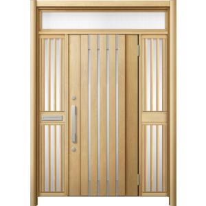 リシェント 玄関ドア3 断熱仕様 / 非防火 K4 M27型 木目調 両袖飾りランマ付中桟付ポスト付...