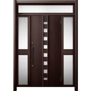 リシェント 玄関ドア3 断熱仕様 / 非防火 K4 M28型 アルミ色 両袖ランマ付中桟付ポスト無 ...