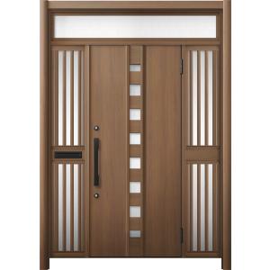 リシェント 玄関ドア3 断熱仕様 / 非防火 K4 M28型 アルミ色 両袖飾りランマ付中桟付ポスト...