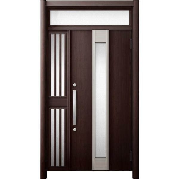 リシェント 玄関ドア3 断熱仕様 / 非防火 K2 M77型 アルミ色 片袖飾りランマ付中桟付ポスト...