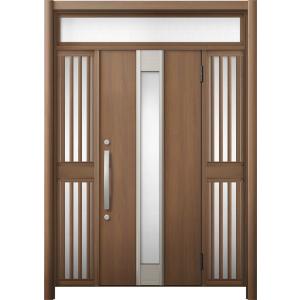 リシェント 玄関ドア3 断熱仕様 / 非防火 K4 M77型 アルミ色 両袖飾りランマ付中桟付ポスト...