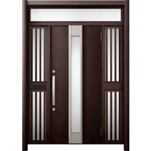 リシェント 玄関ドア3 断熱仕様 / 非防火 K4 M77型 アルミ色 両袖飾りランマ付中桟付ポスト...