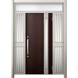 リシェント 玄関ドア3 断熱仕様 / 非防火 K2 M78型 木目調  両袖飾りランマ付中桟付ポスト...